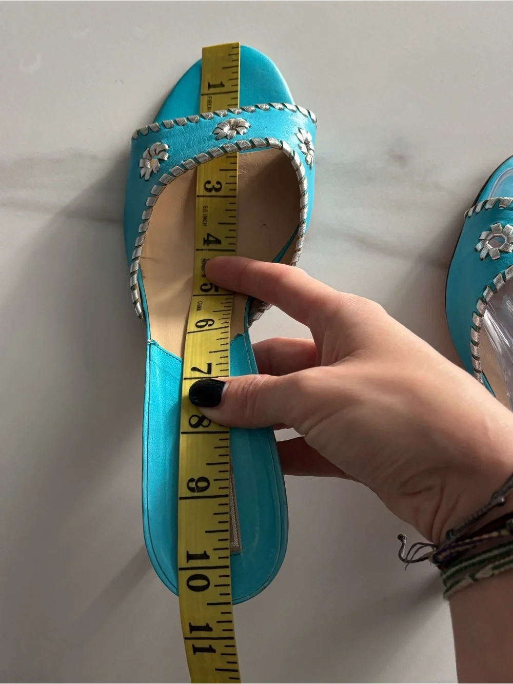 Michael Kors Made in Italy Turquoise Leather Whipstitch Heeled Slide Sandals 10